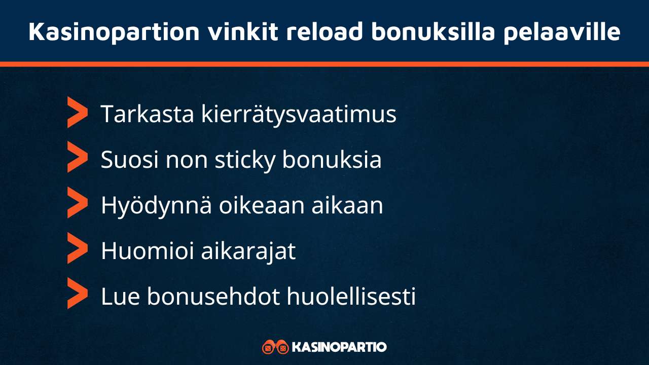 reload bonuksien vinkit