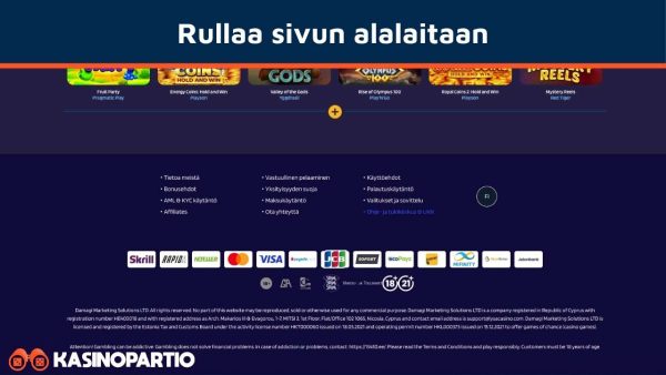 Rullaa Viro-kasinon etusivun alalaitaan