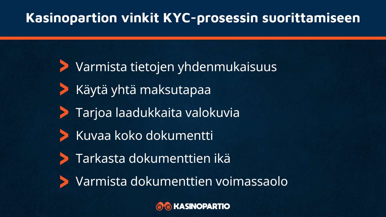 Kasinopartion vinkit KYC prosessin selättämiseen