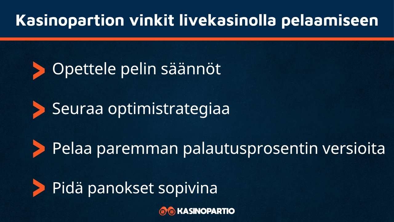 Vinkit livekasino pelaamiseen