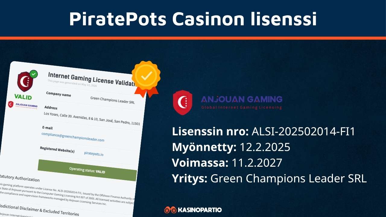 PiratePots kasinon lisenssi