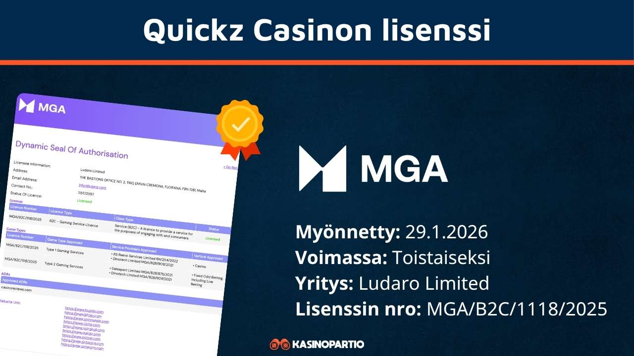 Quickz Casinon lisenssi