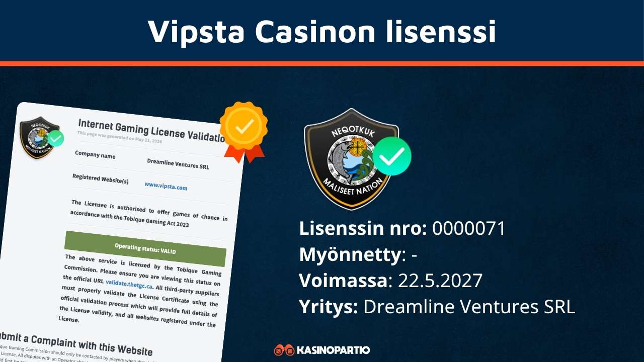 Vipsta Casinon lisenssi