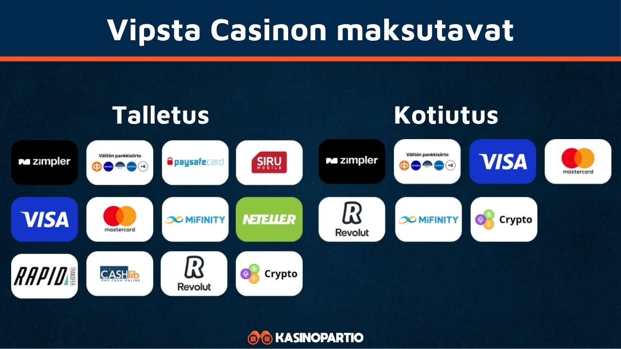 Vipsta Casino maksutavat