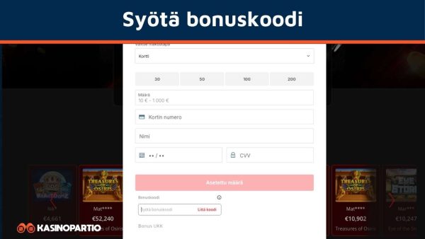 Syötä bonuskoodi