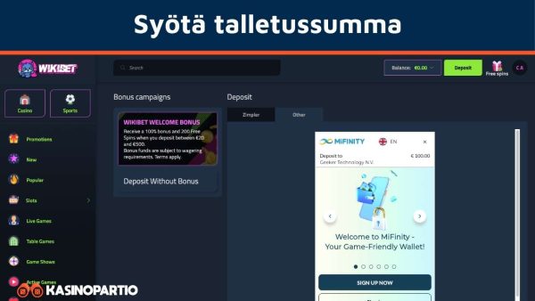 syötä mifinityyn talletussumma