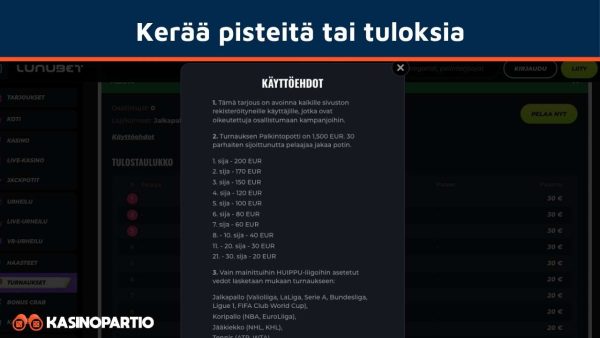 kerää pisteitä kasinoturnauksessa