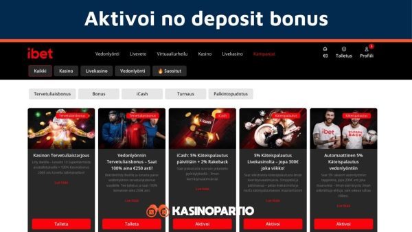 Aktivoi no deposit bonus