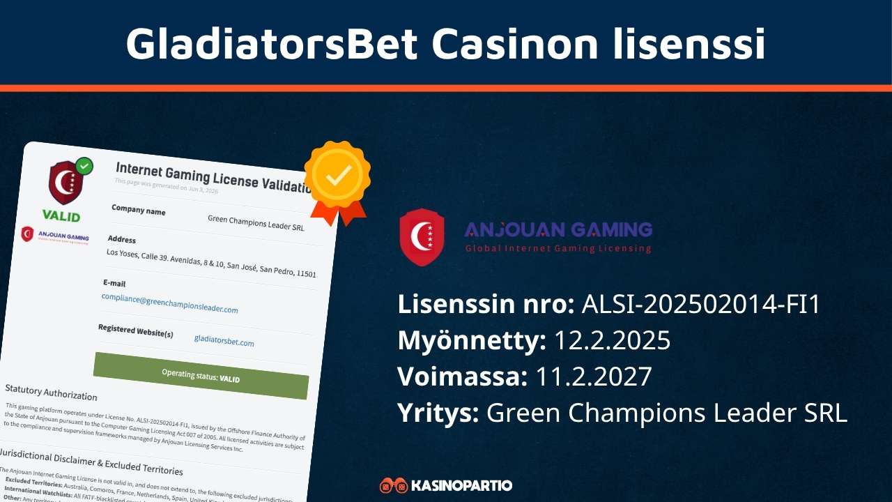 Gladiatorsbet Casinon lisenssi