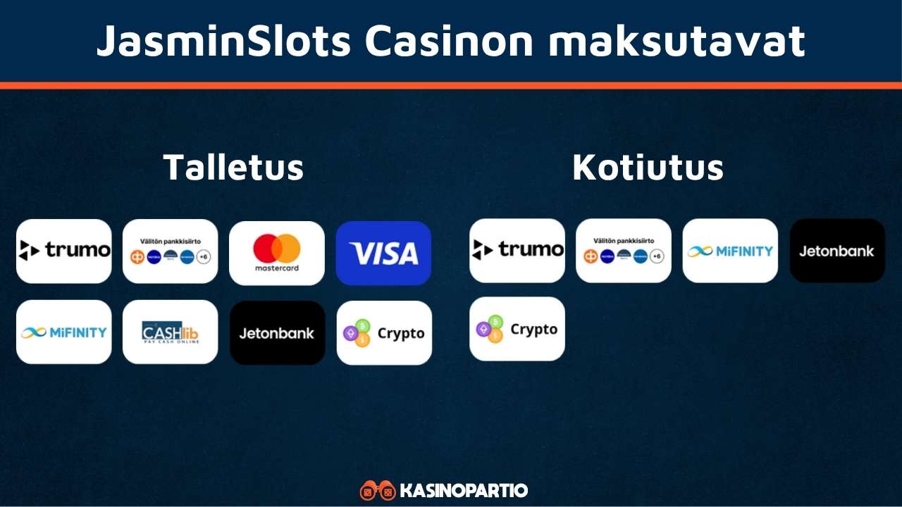 JasminSlots Casinon maksutavat