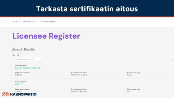 tarkasta mustan listan kasinon sertifikaatin aitous