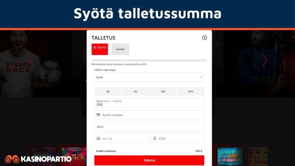 Syötä Eutellerilla talletettava summa