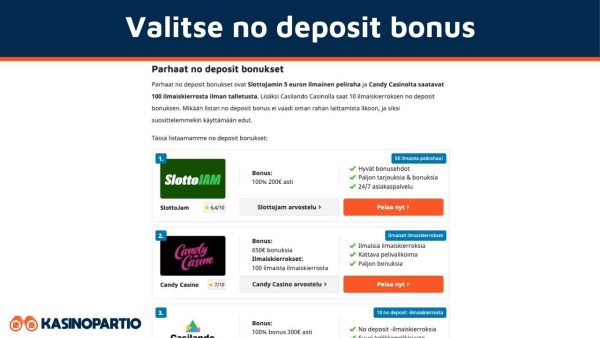 Valitse no deposit bonus
