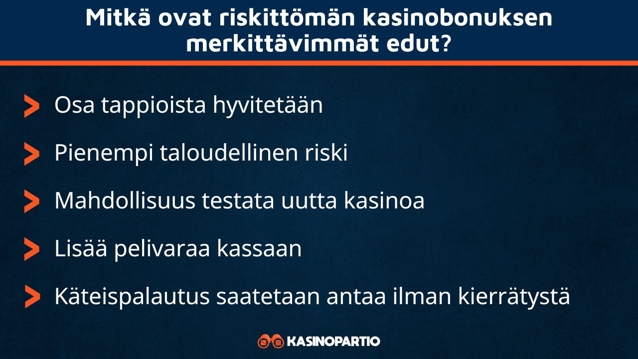 Riskittömän kasinobonuksen viisi tärkeintä etua