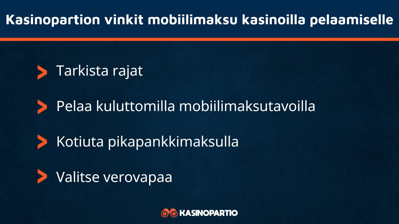 Mobiilimaksu kasino vinkit