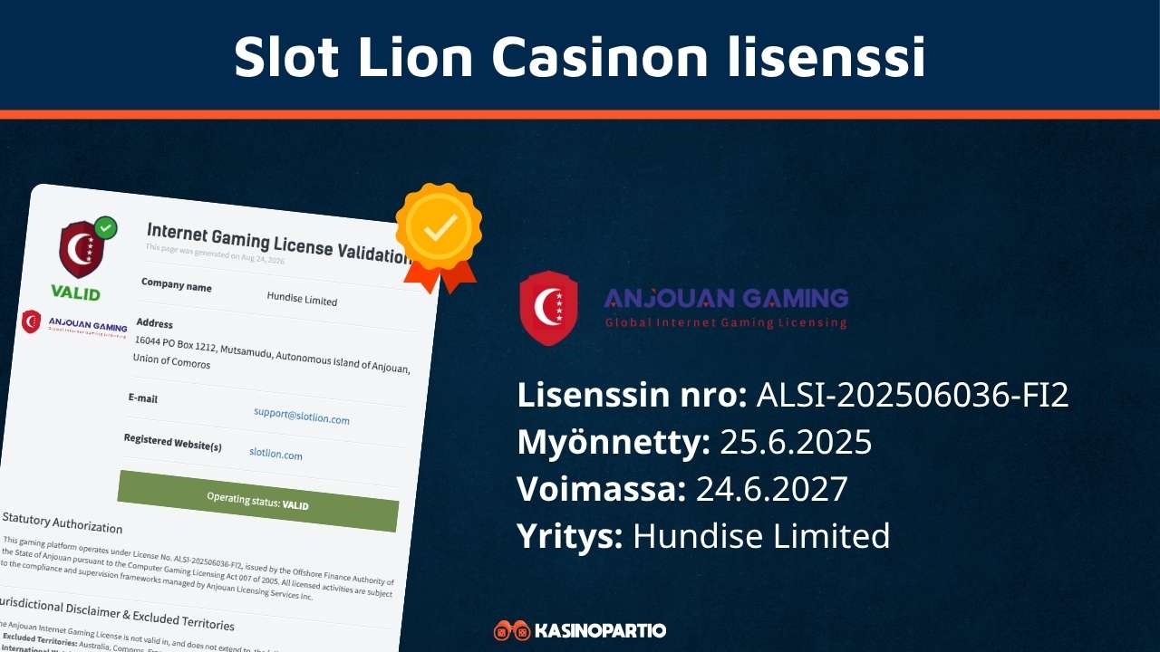 Slot Lion kasinon lisenssi