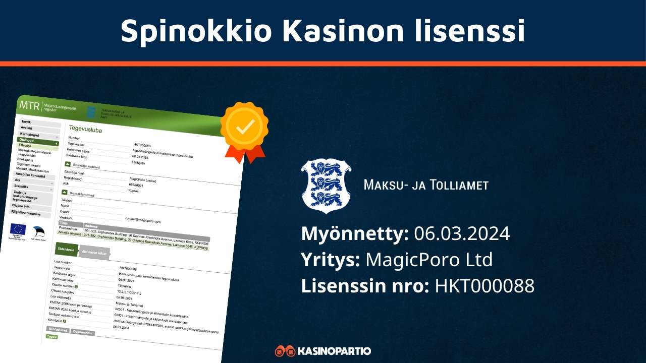 Spinokkio kasinon lisenssi