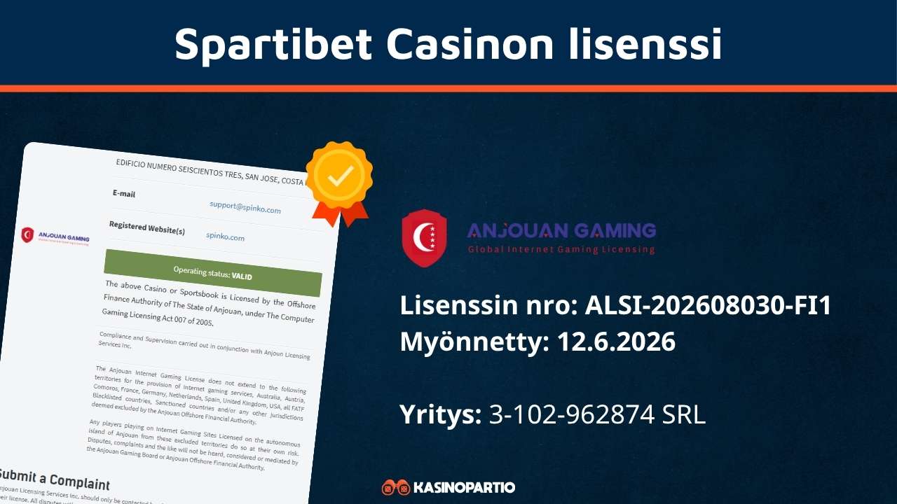 SpartiBet kasinon lisenssi