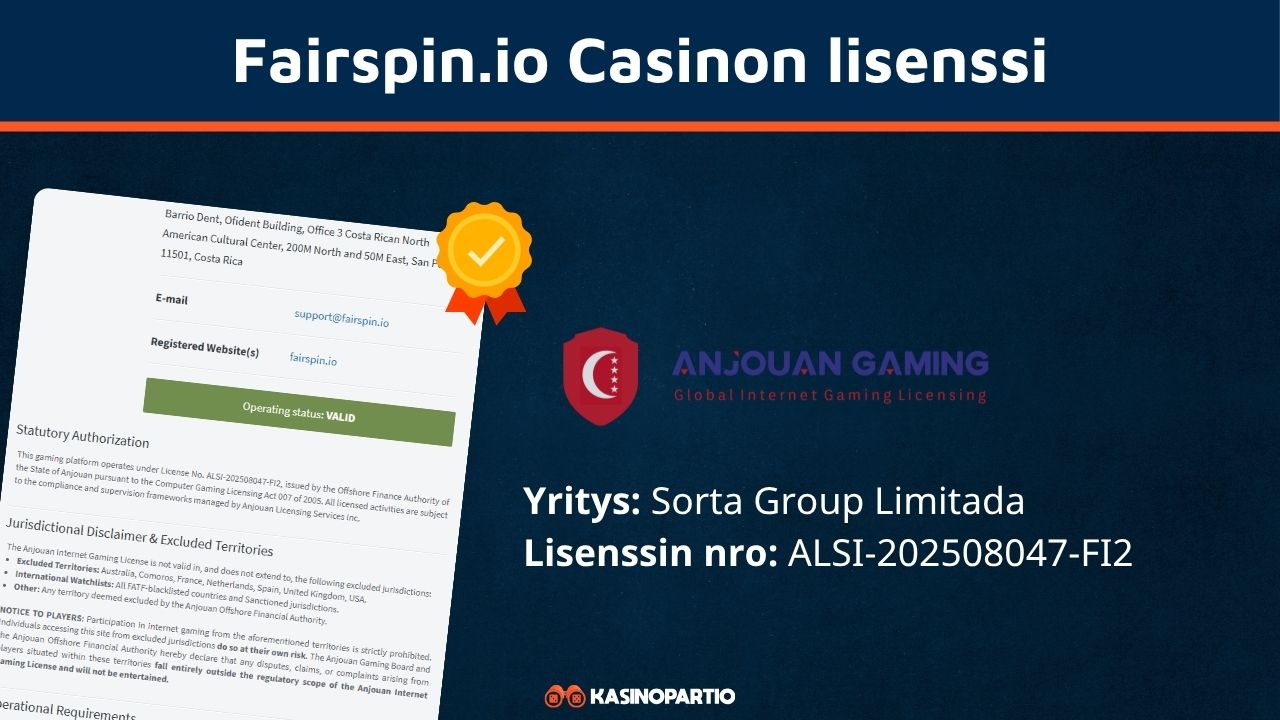 Fairspins.io Casinon lisenssi