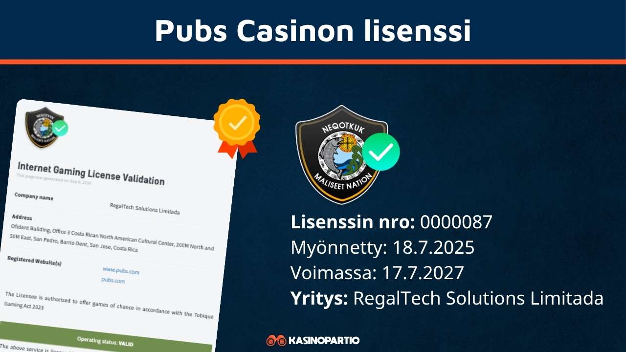 Pubs nettikasino lisenssi