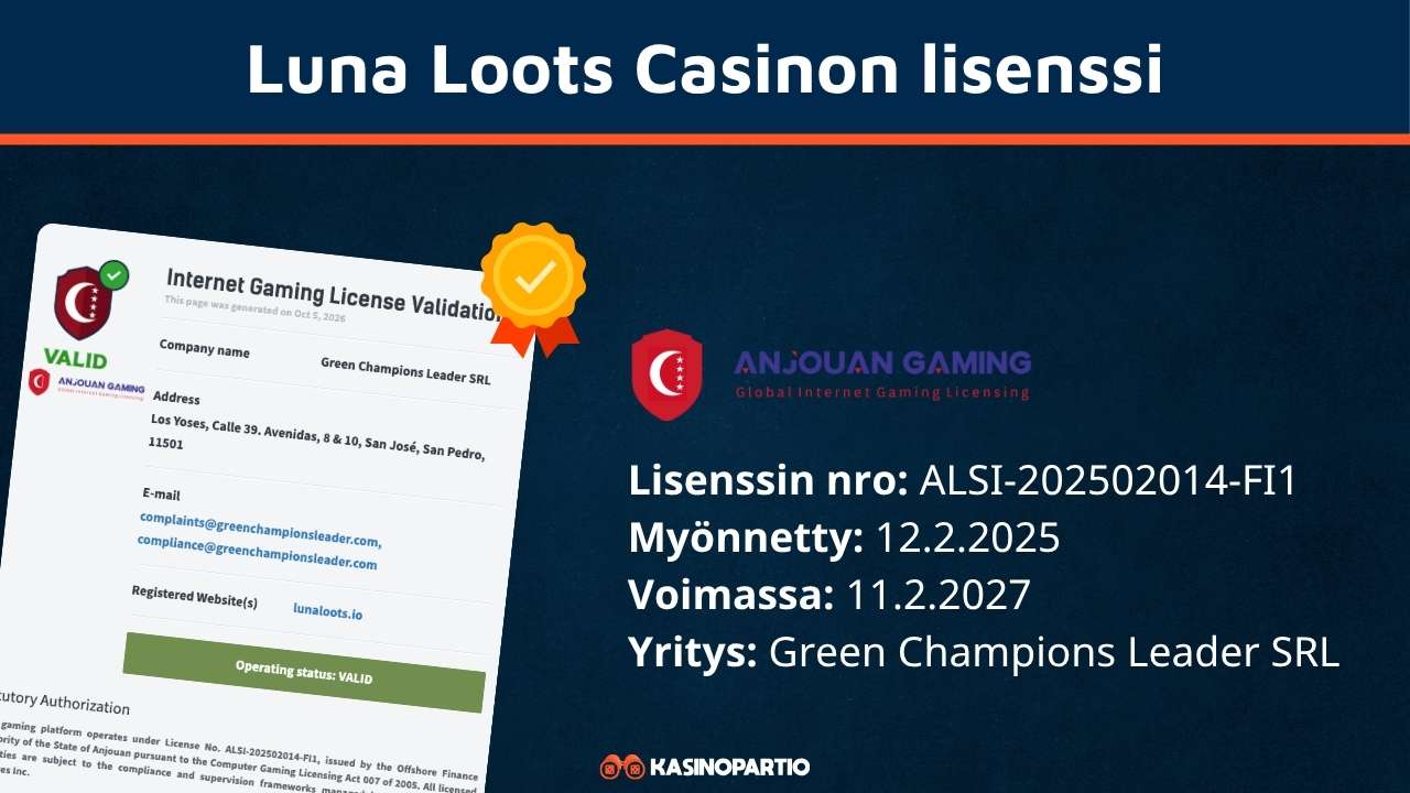 Luna Loots kasinon lisenssi