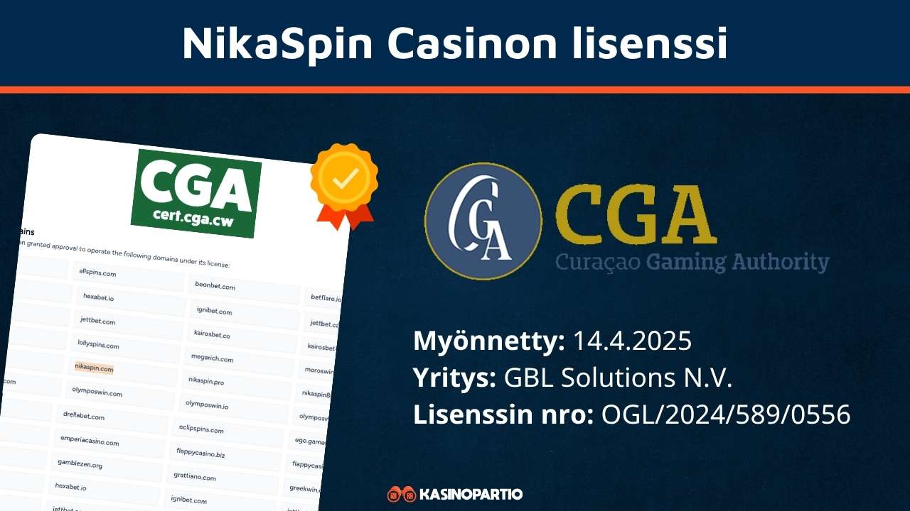 NikaSpin kasinon lisenssi